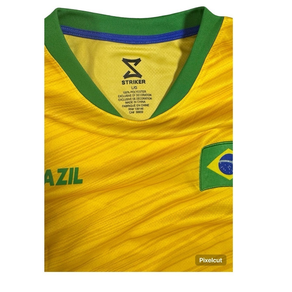Striker Brazil Soccer Jersey Mens Large Yellow Green Blue Flag Patch New NWT - Picture 3 of 6